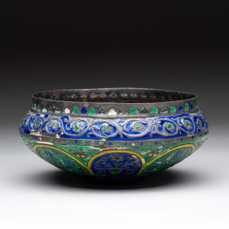 An enamelled silver bowl with floral design, probably Kashmir, India, 19th C.