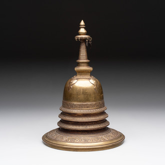 A Burmese reliquary bronze stupa, 19th C.