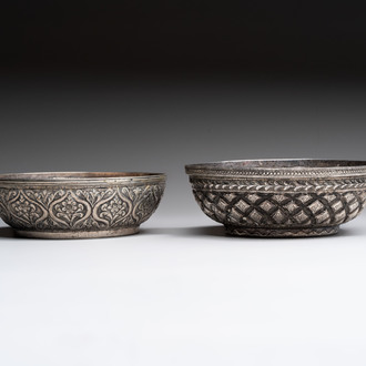Two Ottoman silver repoussé hammam bowls, Turkey, 19th C.