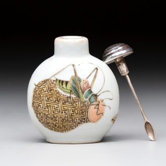 A Chinese famille rose 'cricket' snuff bottle, Daoguang mark and of the period