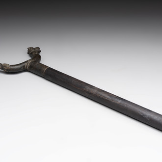 An Indo-Mughal bronze and wooden dervish crutch, 18/19th C.