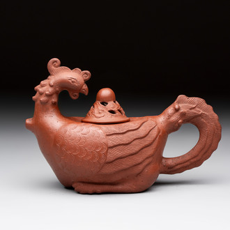 A Chinese Yixing stoneware 'phoenix' teapot, Kangxi