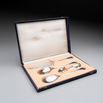 A set of four silver serving pieces, 800/000, Wolfers Frères, Brussels, 20th C.
