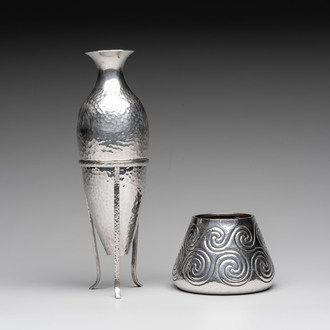 A silver amphora on stand and a Lalaounis silver vase, 925/000, Greece, 20th C.