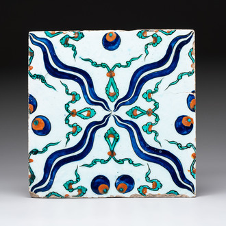 A fine intact Iznik 'Cintamani' tile, Tekfur Saray kilns, Turkey, early 18th C.