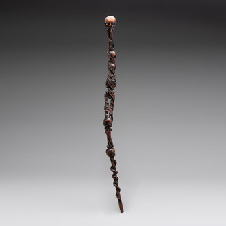 A finely carved boxwood 'vanitas' or 'memento mori' stick, 18/19th C.