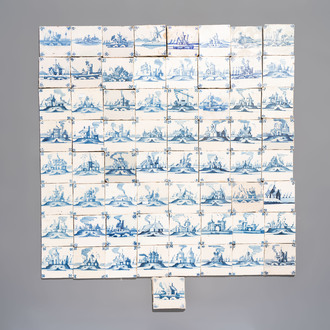 65 blue and white Dutch Delft 'landscape' tiles, 19th C.