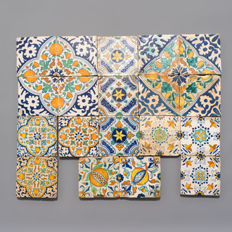 19 polychrome Dutch Delft 'floral ornament' tiles, ca. 1600