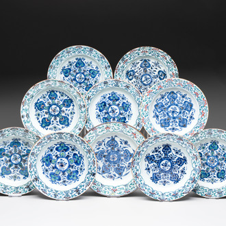 Ten Chinese doucai plates with floral design, Kangxi
