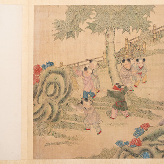 An album of 12 'playing boys' paintings, ink and colour on silk, China, 19th C.