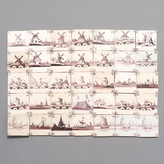 35 manganese Dutch Delft tiles, 18/19th C.