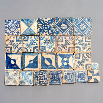 A varied collection of 23 blue and white tiles, Spain and Portugal, 15/17th C.