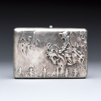 A relief-decorated silver 'Saint George and the Dragon' cigarette case, Russia, 20th C.