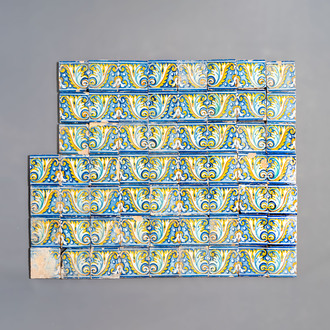 A collection of 60 polychrome 'Palmette' tiles, Spain or Portugal, 17th C.
