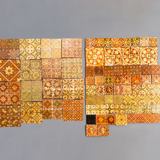 138 various slip-decorated tiles, Flanders, 18/19th C.