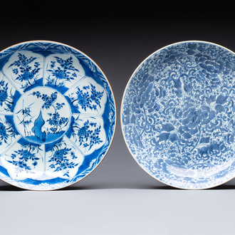 Two Chinese blue and white dishes with floral design, Kangxi