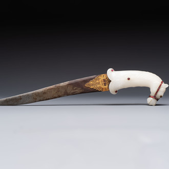 A white jade-hilted khandjar dagger, India, 19/20th C.