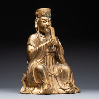 A Chinese gilt-bronze figure of Wenchang Wang, possibly Ming