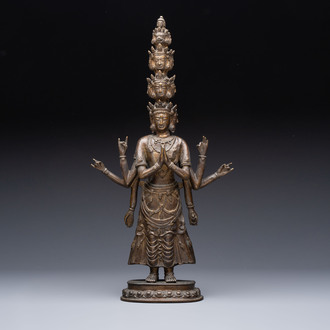 A large Tibetan copper alloy Avalokiteshvara, 17/18th C.