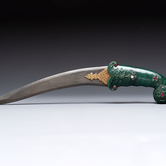 A spinach jade-hilted khandjar dagger, India, 19/20th C.
