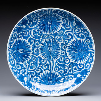 A Chinese blue and white 'lotus' dish, lozenge mark, Kangxi