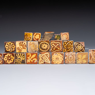 21 medieval and post-medieval slip-decorated tiles, France and Flanders, 15/18th C.