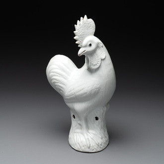 A Chinese white-glazed model of a rooster, 19th C.