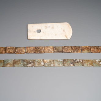 Two Chinese jade belts and a archaistic jade ritual axe, 20th C.