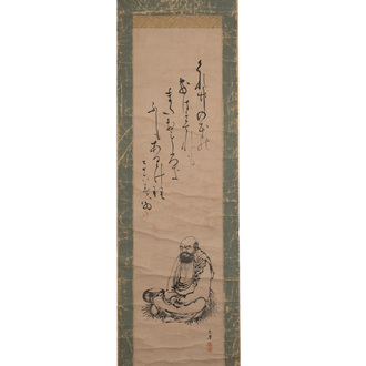 Japanese school: 'Calligraphy and Dharma', ink on paper, possibly 17/18th C.
