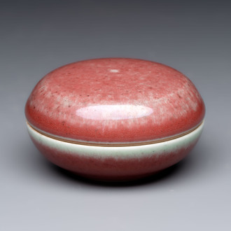 A Chinese peachbloom-glazed ink paste box and cover, Kangxi mark and of the period