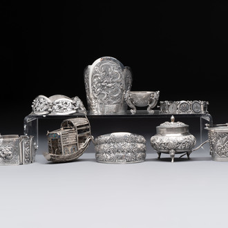 A group of nine Chinese and Southeast Asian silver wares, 19/20th C.