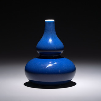A fine Chinese sacrificial blue-glazed double gourd vase, Qianlong mark and of the period