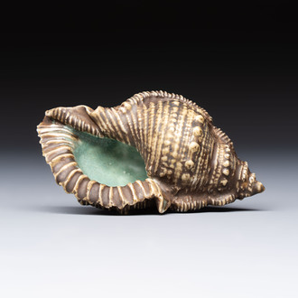 A rare Chinese brown- and turquoise-glazed conch-form brush washer, Qianlong