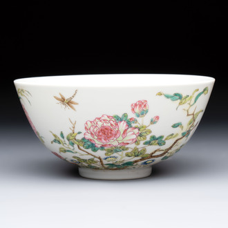 A Chinese famille rose ‘peony and dragonfly’ bowl, Yongzheng mark, Republic