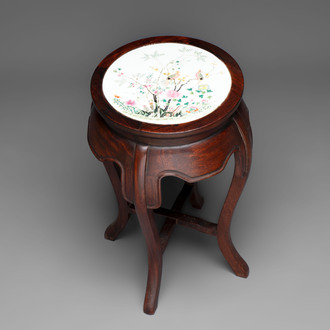 A Chinese hardwood table with a famille rose plaque top, Republic