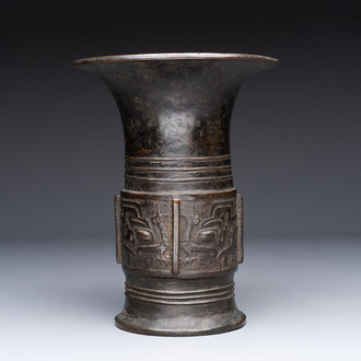 A Chinese archaistic bronze 'zun' vase, Ming