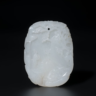 A Chinese white jade 'Xi Xiang Ji' plaque, Wenwan 文玩 mark, Qianlong