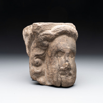 A Flemish sandstone fragment of a male head, 17th C.