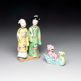 A Chinese famille rose 'Mandarin' group and a 'Qilin' water dropper, Qianlong