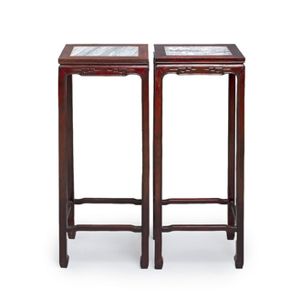 A pair of Chinese rectangular hongmu stands with marble top, Canton, 20th C.