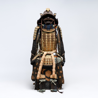 An impressive Japanese samurai armor, the helmet signed Saotome Iyenari 早乙女家成, Edo, 17/18th C.