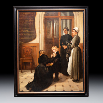 Alfred Dixon (London, 1842-1919): 'A Mother’s Farewell at Wanstead Orphan Asylum', oil on canvas, ca. 1890