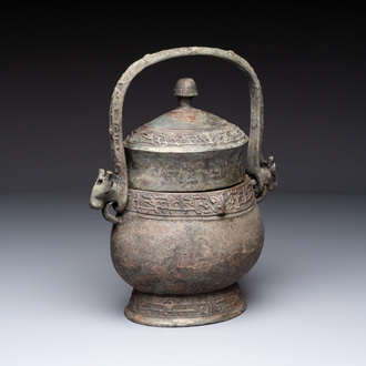 A Chinese archaic bronze food vessel, 'you 卣', Western Zhou