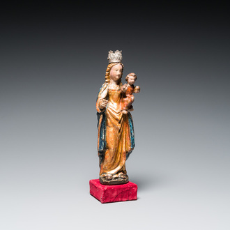 A polychromed carved wooden sculpture of a Madonna with Child, so called 'Poupée de Malines', Flanders, Mechelen, 16th C.