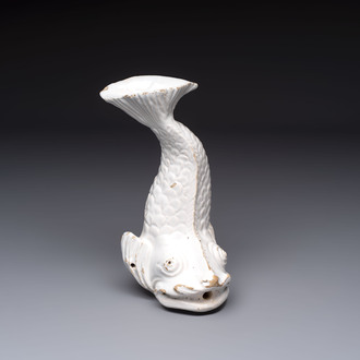 A rare white-glazed Delftware dolphin-shaped fountain, 18th C.