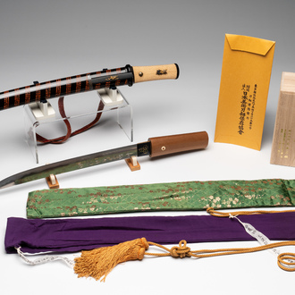 A rare Japanese wakizashi 脇差 sword and koshirae, signed Shoji Jiro Taro Naokatsu 莊司 次郎 太郎 直勝, Meiji, dated 1853
