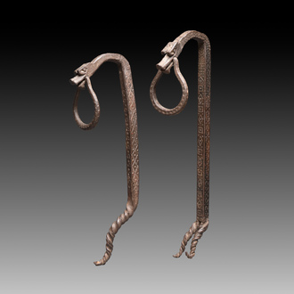 A pair of wrought iron elements, possibly Hispano-Moresque, 16th C.