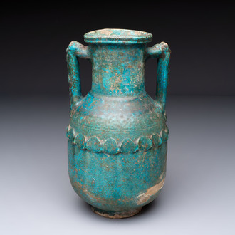 A Parthian turquoise-glazed pottery amphora, Iran, 2nd/3rd C.