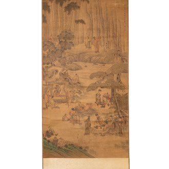 In the manner of Qian Gong 錢貢 (16/17th C.): 'Gathering of sages', ink and colour on silk, 19th C.