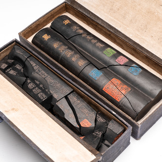 Two Chinese 'Poem' ink cakes, signed Cheng Junfang 程君房, Qianlong mark, one dated 1772, 18th C.